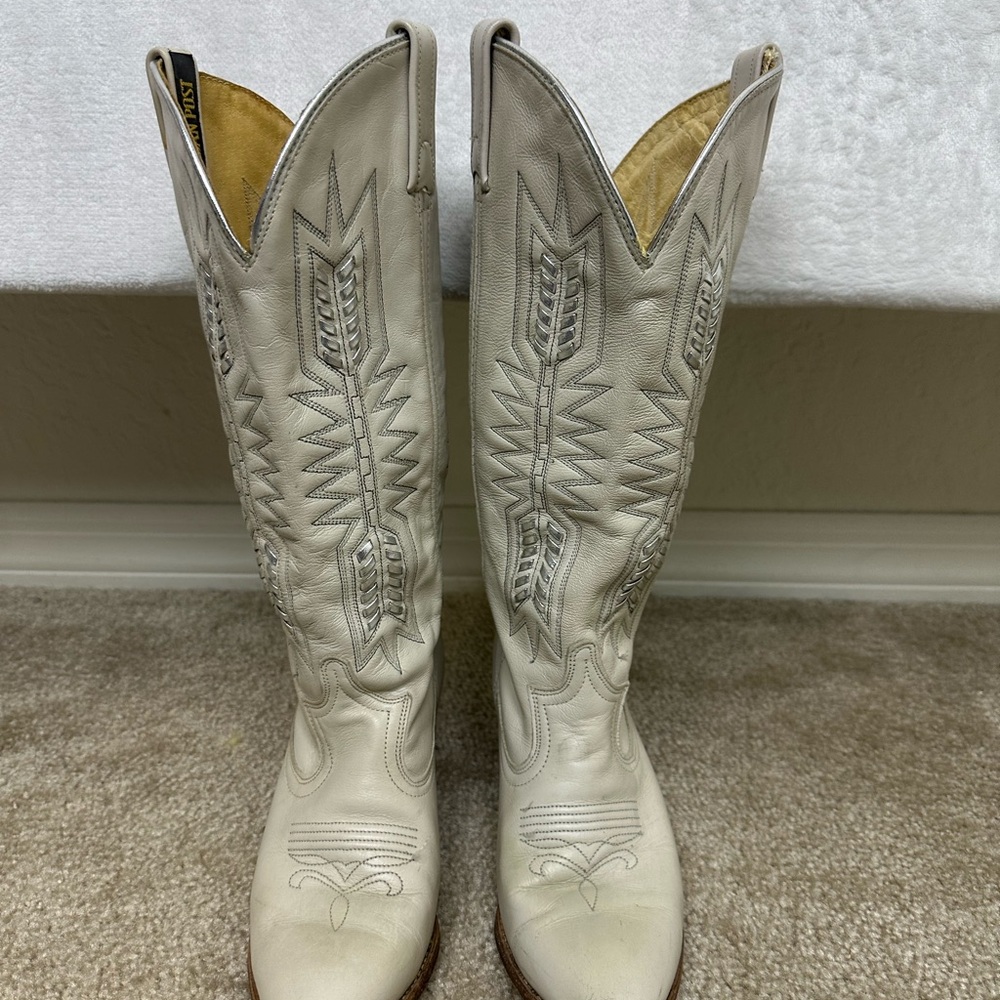 Dan Post Cowgirl Boots Off White Taupe Country Western Size 6 1/2